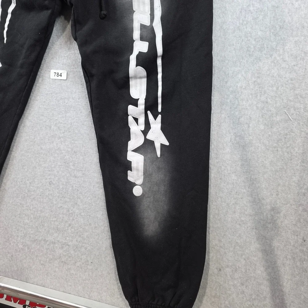 Hellstar Black Flame Graphic Sweatpants Joggers Mens Streetwear Black White - Picture 2 of 9